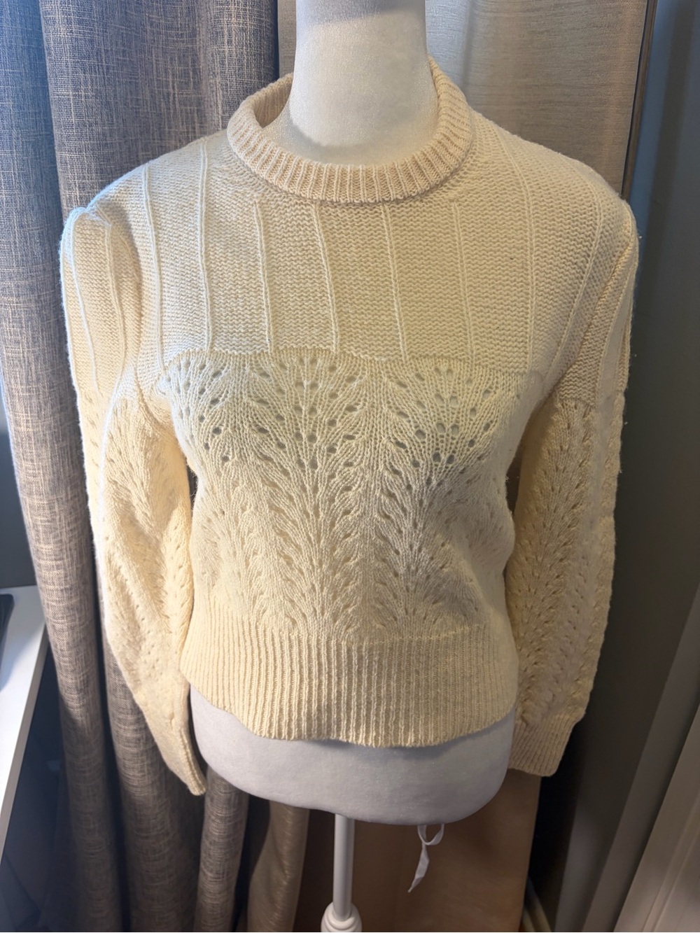 Rouje Off-White Eyelet Knit Crew Sweater